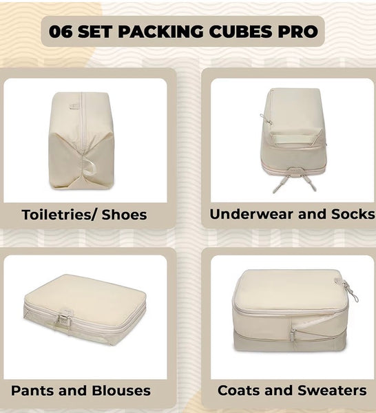 6-Piece Compression Packing Cubes Set – Travel Organizer Bags for Women & Men