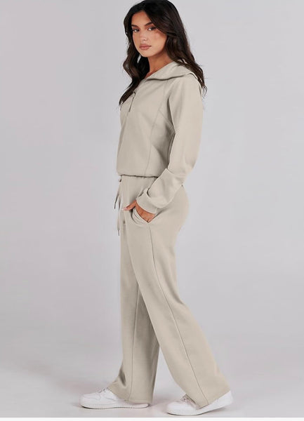 Women 2 Piece Outfits 2025 Fall Fashion Airport Wide Leg Pants Lounge Set Leisure Travel Vacation Clothes Sweatsuits