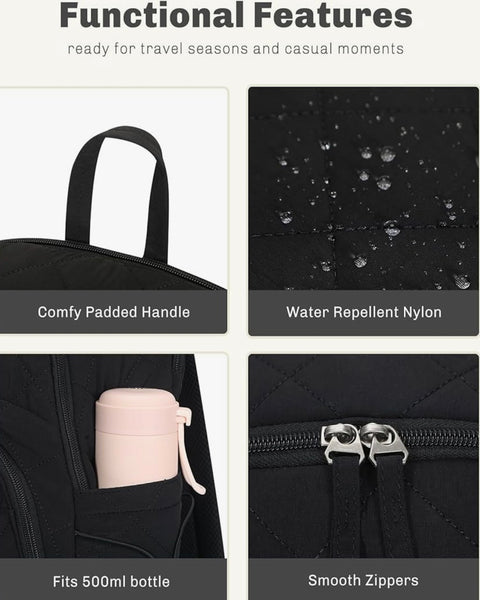 Hynes Eagle Travel Laptop Backpack Quilted College Backpack for Women Puffer Casual Daypack Personal Item Bag for 16 Inch Classic
Black