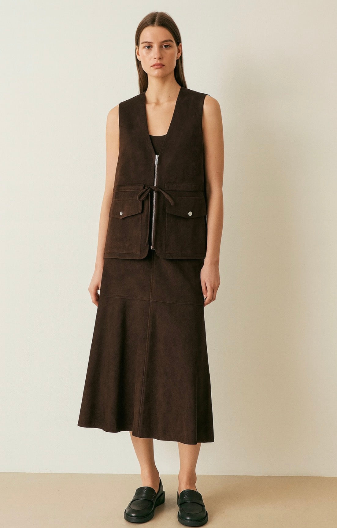 Matching Set 2 pieces Suede Vest and Skirt