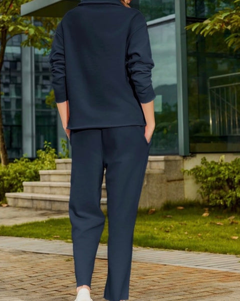 2 Pieces Tracksuit Set Collared V Neck Tops and Wide Leg Pants Airport Travel Outfit Matching Lounge Set