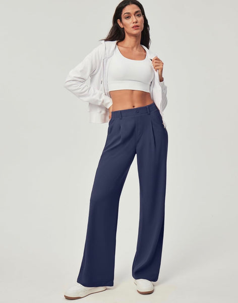 Wide Leg Pants Woman Stretchy Work Dress Pants Women Pull on Business Casual Slacks Trousers Fall Outfits
