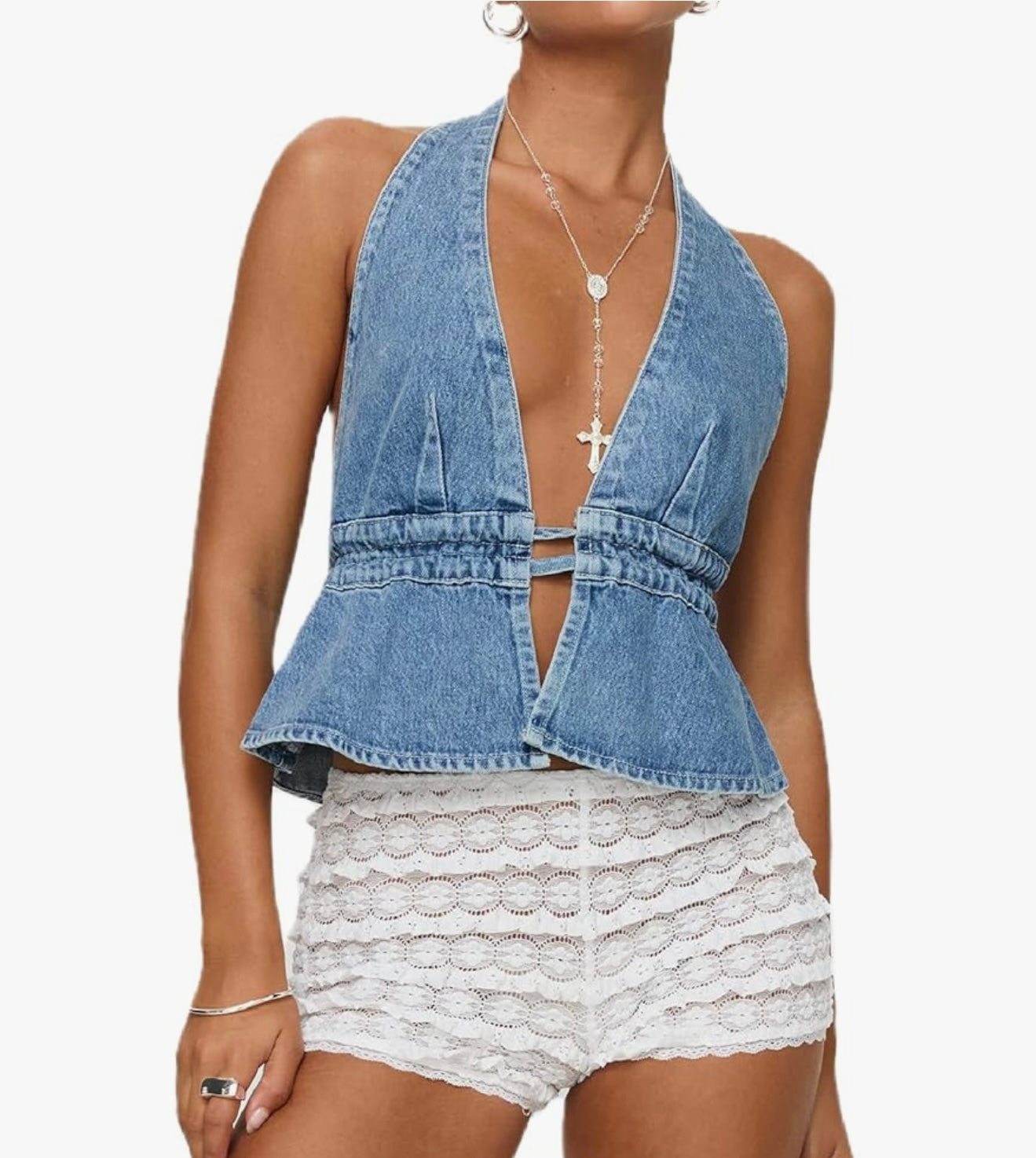 Sienna Backless Ruffle Denim Vest