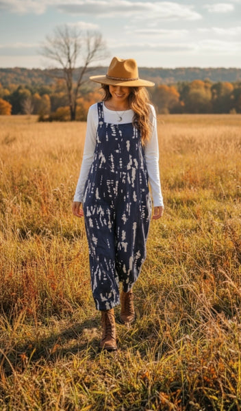 Boho Floral Wide Leg Jumpsuit – 100% Cotton Casual Overalls with Pockets