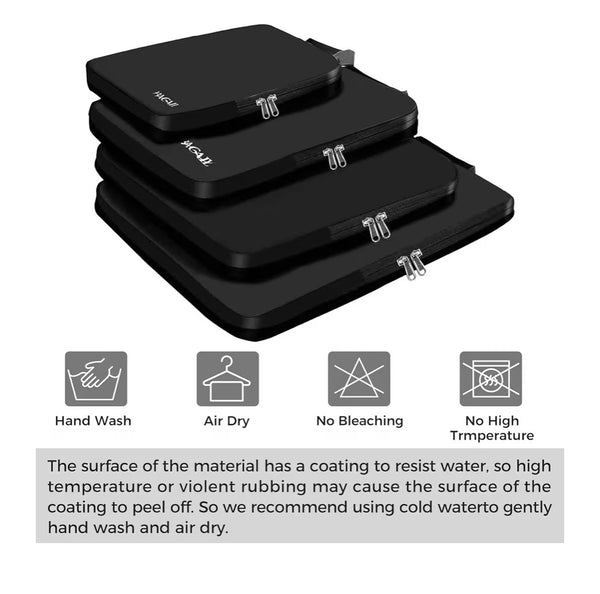 BAGAIL 4 Set/6 Set/8 Set Compression Packing Cubes Travel Accessories Expandable Packing Organizers (Cloth Pattern, 4-
Black)