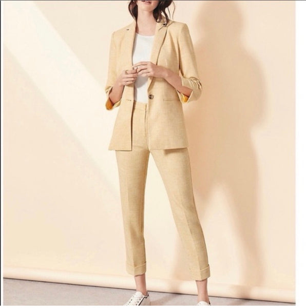 ANN TAYLOR yellow crosshatch cuffed ankle and Blazer. suit 2 pc