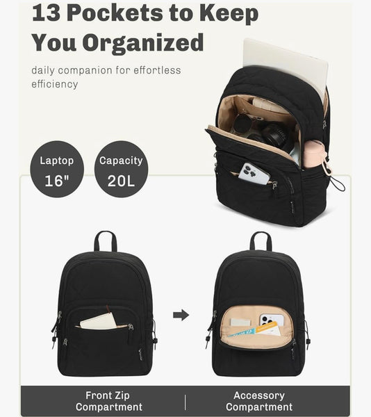 Hynes Eagle Travel Laptop Backpack Quilted College Backpack for Women Puffer Casual Daypack Personal Item Bag for 16 Inch Classic
Black