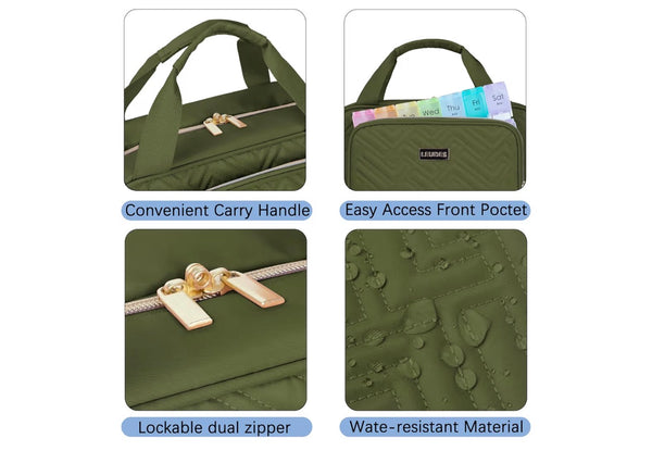 Leudes Travel Pill Bottle Organizer,Medicine Organizer and Storage,Home Medication Bag, Cases,Carrier for Pills,Vitamin,Fish Oil,Supplements for Women and Men (Large, Army Green)