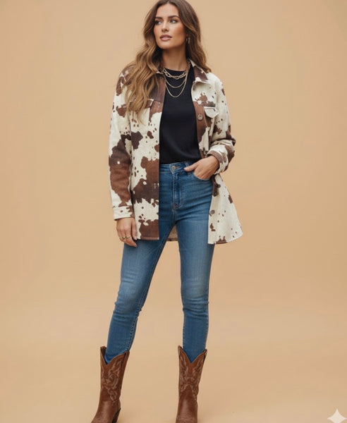 Style Long Sleeve Print Outerwear For Women Loose Fit Fashionable Street Style Coat Elegant Lapel
Design