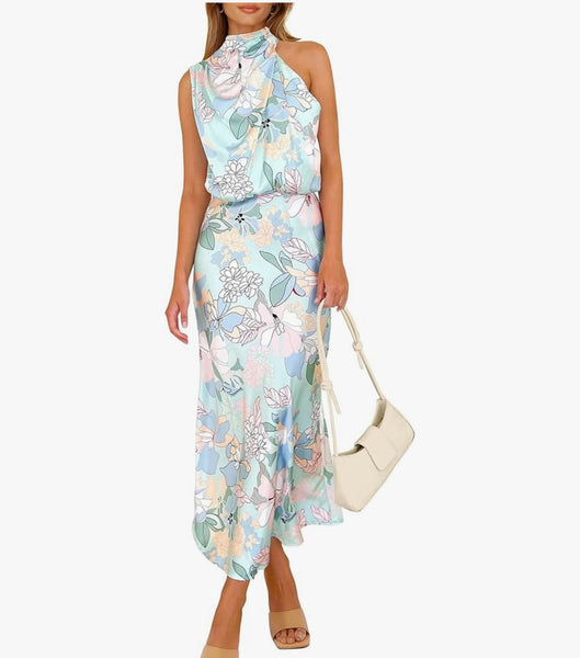 Celeste Satin Maxi Dress – Blue Print