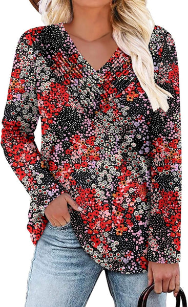 Women's Long Sleeve V-Neck Tunic Top – Casual Fitted Blouse