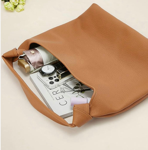 "Carmen Coffee Leather Hobo Tote"