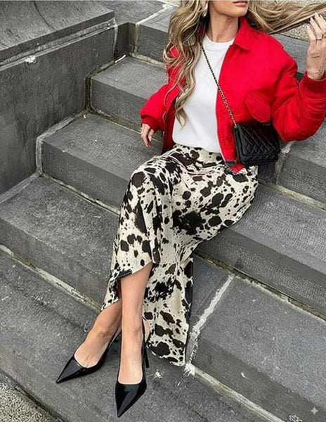 Cow Print Brown Maxi Skirt