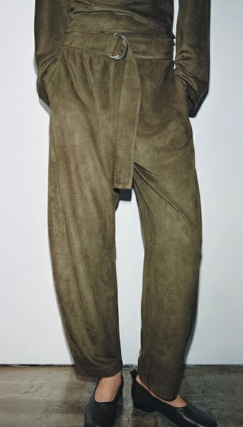 Faux Suede Set Ballon Pants and Top
