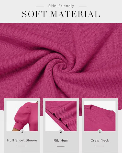 Women's Puff Short Sleeve Sweater Tops 2025  Fall Trendy Casual T Shirts Blouses