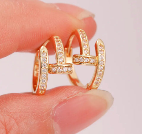 Nail Hoops Earrings Inlay Zircon