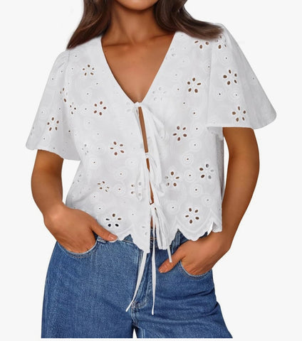 Women's Summer Tunic Top – Eyelet Embroidered Vacation Blouse 2025