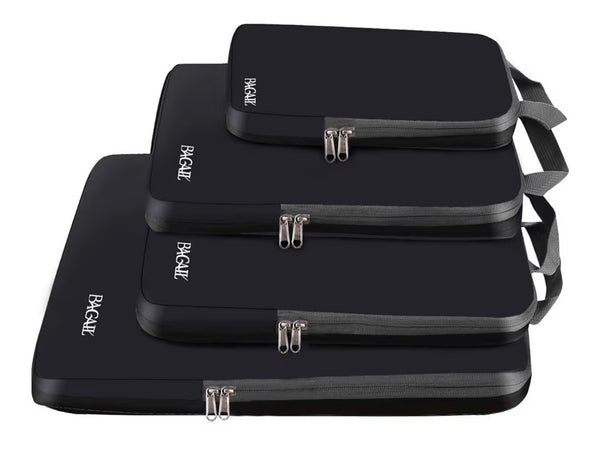 BAGAIL 4 Set/6 Set/8 Set Compression Packing Cubes Travel Accessories Expandable Packing Organizers (Cloth Pattern, 4-
Black)