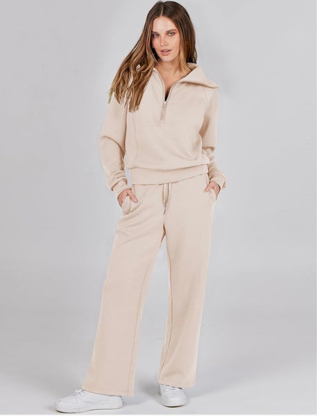 Women 2 Piece Outfits 2025 Fall Fashion Airport Wide Leg Pants Lounge Set Leisure Travel Vacation Clothes Sweatsuits