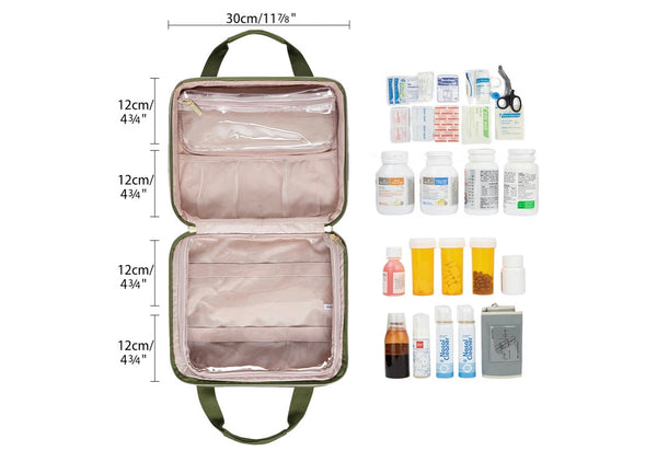 Leudes Travel Pill Bottle Organizer,Medicine Organizer and Storage,Home Medication Bag, Cases,Carrier for Pills,Vitamin,Fish Oil,Supplements for Women and Men (Large, Army Green)