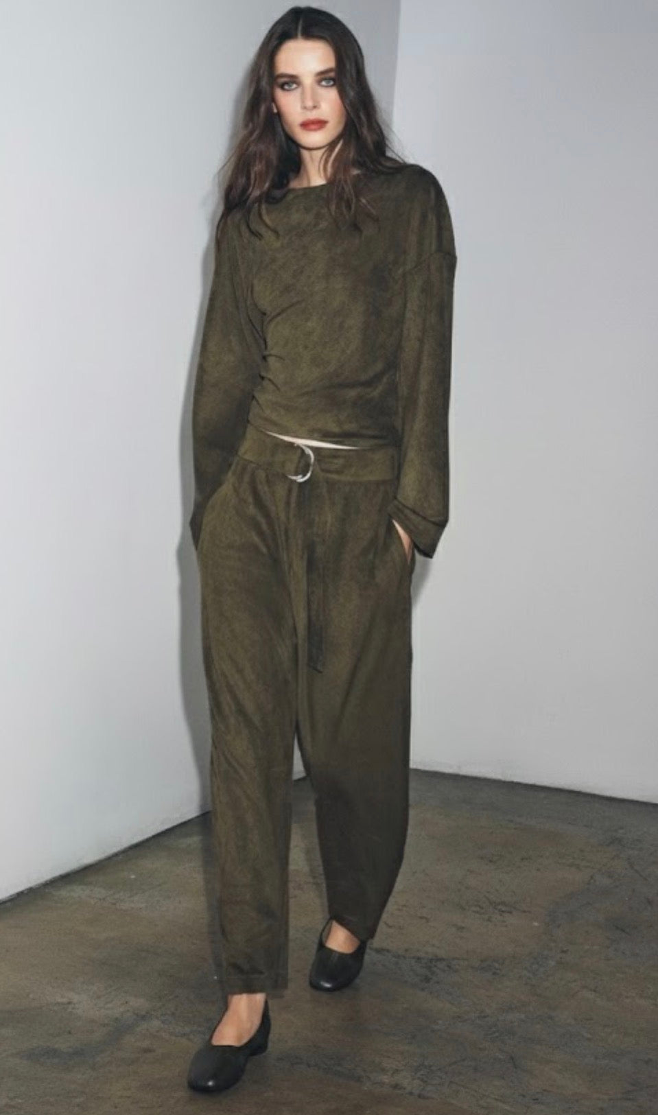 Faux Suede Set Ballon Pants and Top
