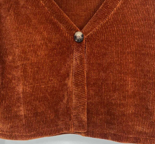 Good Luck Girl Womens Cropped Cardigan Sweater One Button Velvet Burnt Orange