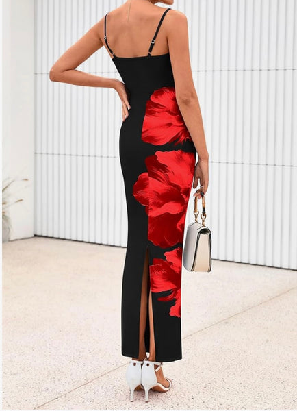 Floral Mesh Bodycon Maxi Slip Dress – Summer 2025