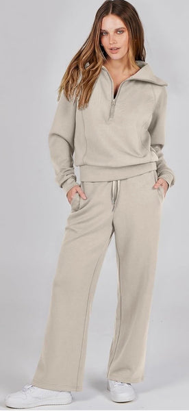 Women 2 Piece Outfits 2025 Fall Fashion Airport Wide Leg Pants Lounge Set Leisure Travel Vacation Clothes Sweatsuits