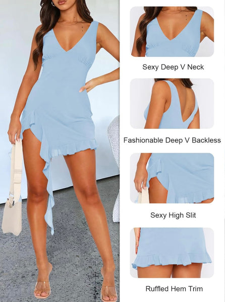 Mesh Ruffle Hem Bodycon Mini Dress"