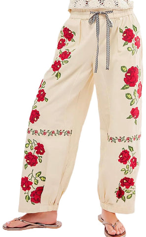 Mid Rise Barrel Jeans for Women Embroidered Wide Leg Denim Pants Boyfriend Baggy Jeans with Pockets