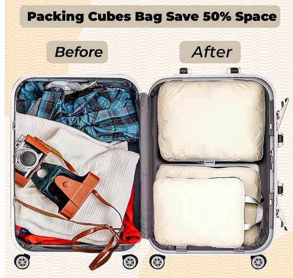 6-Piece Compression Packing Cubes Set – Travel Organizer Bags for Women & Men