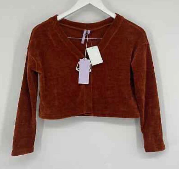 Good Luck Girl Womens Cropped Cardigan Sweater One Button Velvet Burnt Orange