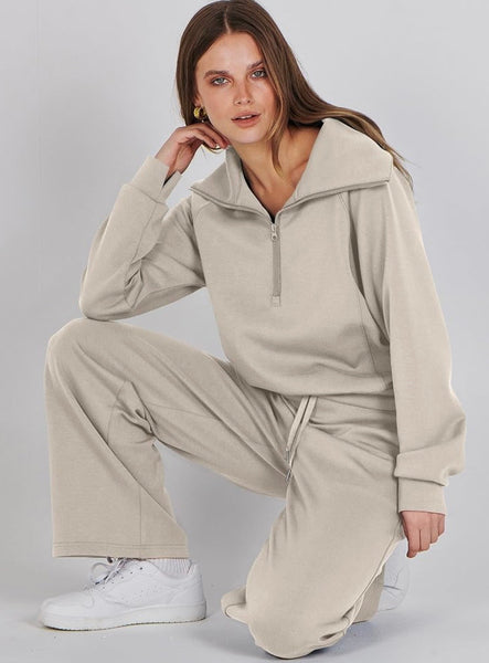 Women 2 Piece Outfits 2025 Fall Fashion Airport Wide Leg Pants Lounge Set Leisure Travel Vacation Clothes Sweatsuits