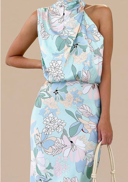 Celeste Satin Maxi Dress – Blue Print