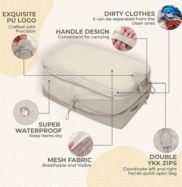 6-Piece Compression Packing Cubes Set – Travel Organizer Bags for Women & Men