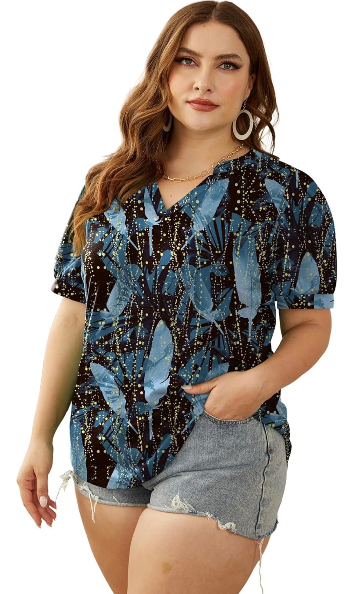 Pleated Puff Sleeve V-Neck Tunic Top – Dressy Casual Summer Blouse