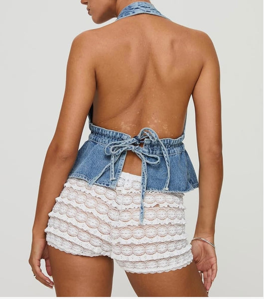 Sienna Backless Ruffle Denim Vest