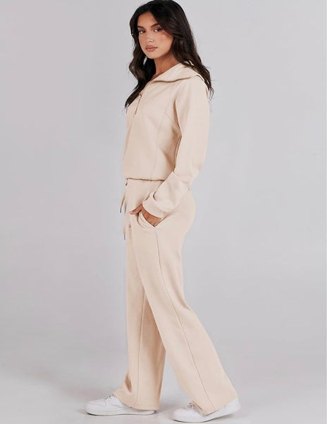 Women 2 Piece Outfits 2025 Fall Fashion Airport Wide Leg Pants Lounge Set Leisure Travel Vacation Clothes Sweatsuits