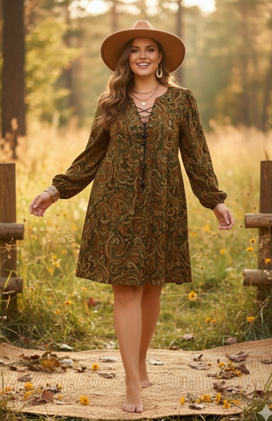 Paisley Charm Lace-Up Dress