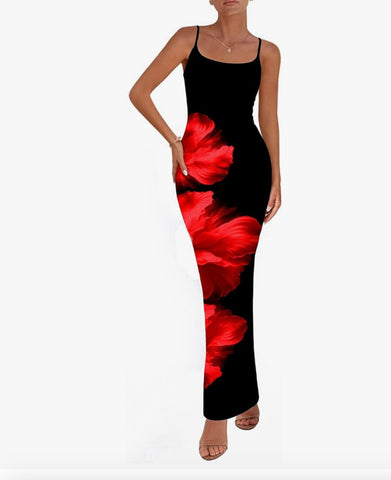 Floral Mesh Bodycon Maxi Slip Dress – Summer 2025