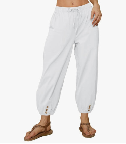 Mila Cotton Capri Pants- white