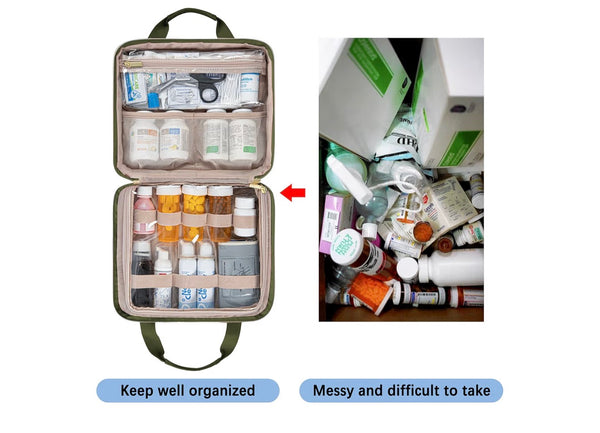 Leudes Travel Pill Bottle Organizer,Medicine Organizer and Storage,Home Medication Bag, Cases,Carrier for Pills,Vitamin,Fish Oil,Supplements for Women and Men (Large, Army Green)