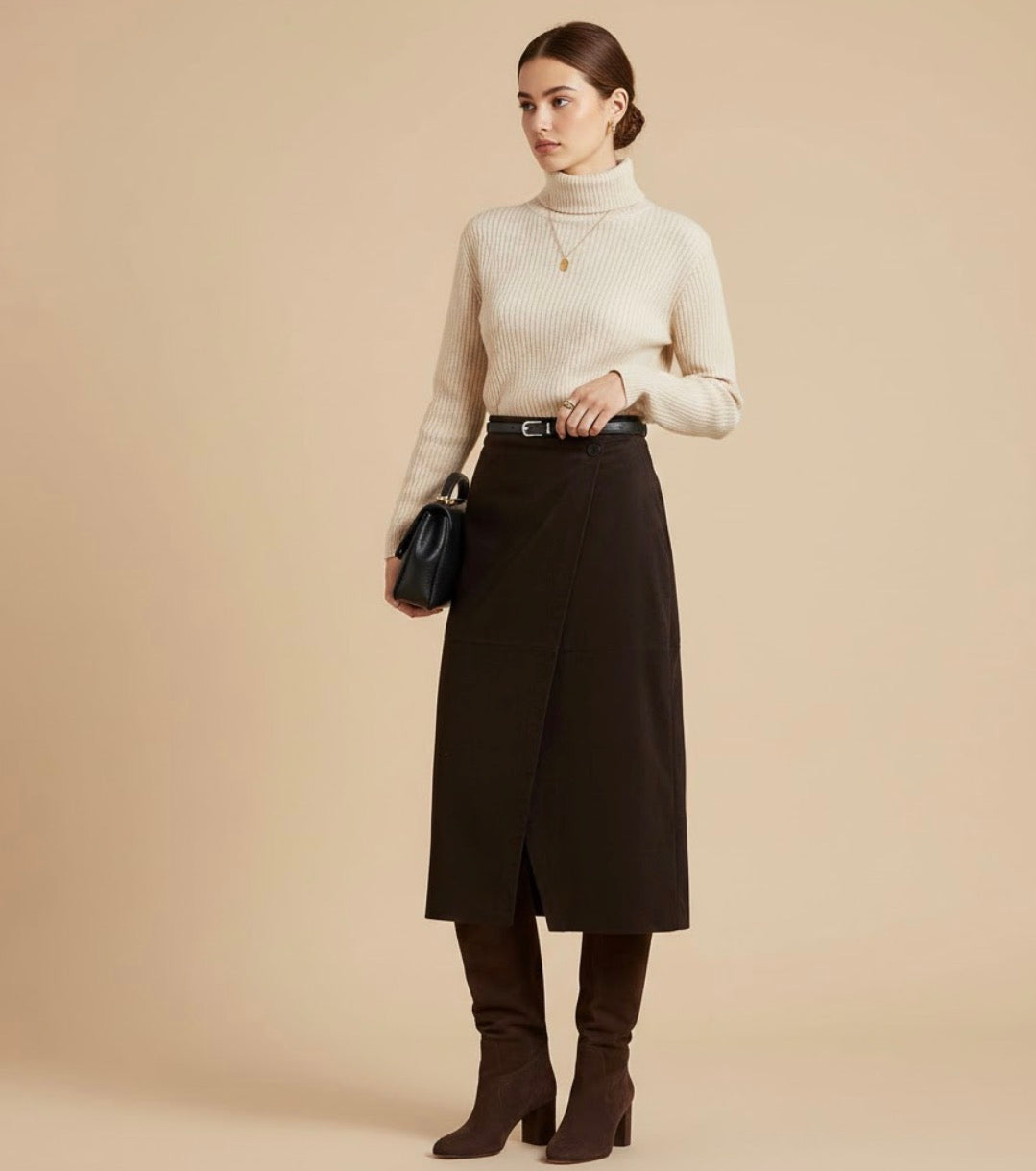 Women's Clothing Street Style High Street Fashion Coffee Color Bodycon Long Skirt