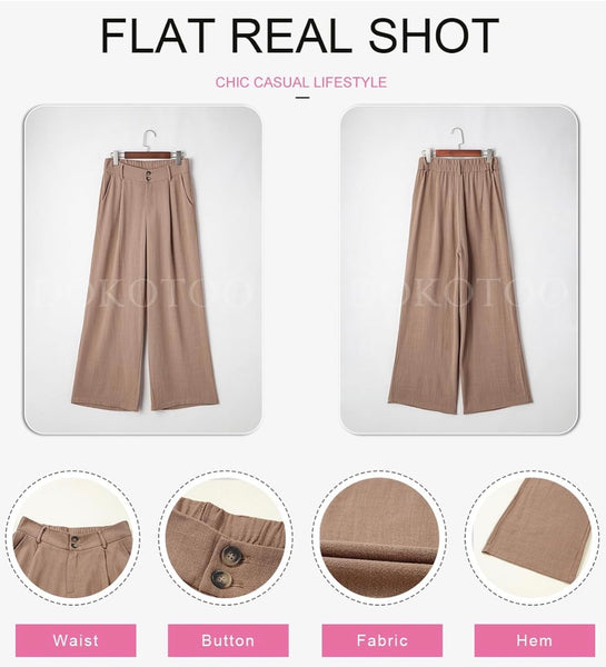 Womens Linen Pants Casual Loose Wide Leg Pants for Women Elastic Waist Palazzo Pants Trousers with Pockets