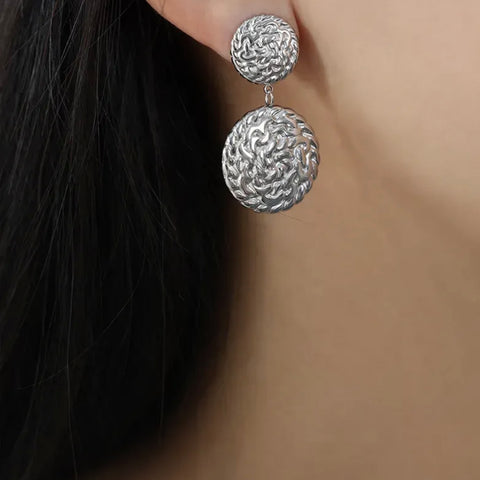 Retro Round Plating Titanium Steel Drop Earrings