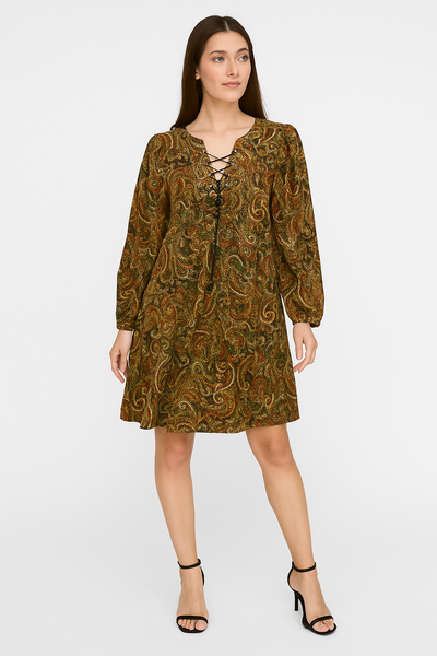 Paisley Charm Lace-Up Dress