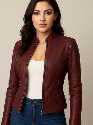 Wine Vinyl Mock Neck Jacket