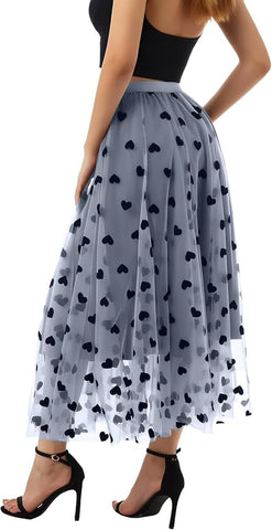 Women's 3D Posy Double-Layered Mesh Midi Skirt